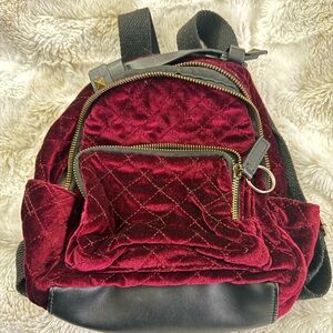 Burgundy velvet mini backpack for kids or teens